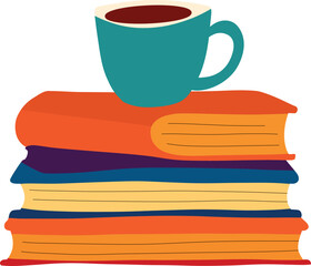Naklejka premium Stack of Books with Mug