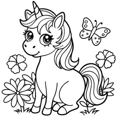 Obraz premium Unicorn Coloring Page for Kids – Magical, Rainbow, and Adorable Design