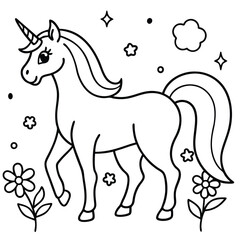 Obraz premium Unicorn Coloring Page for Kids – Magical, Rainbow, and Adorable Design