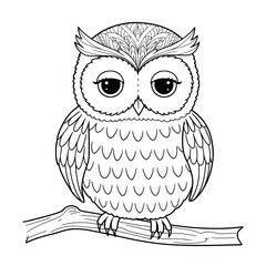 Fototapeta premium Owl Outline Detailed coloring page of an owl with intricate head patterns and a detailed feather body