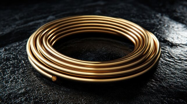 Gold wire coil on dark stone, luxury backdrop, jewelry design
