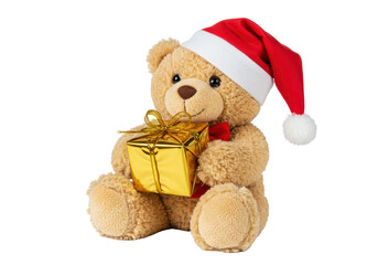 Isolated Teddy Bear with Santa Hat Gift