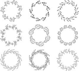 Abstract Floral Circle Frame Hand Drawing Element Set