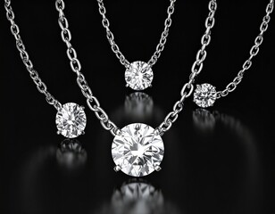 Elegant Diamond Necklaces Displayed Against Black Background