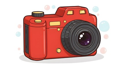 Red digital camera in white background, lens, isolated, old, retro, photo, film, white, digital, vintage, antique, object, optical, obsolete