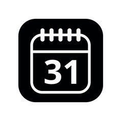 White hollowed out calendar icon isolated on black background for websites and graphic resources. Calendar flat icon with specific day marked, day 31.