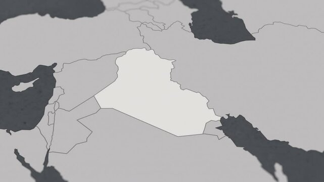 Map of IRAQ, From above zooming in to show country&nbsp;with borders.