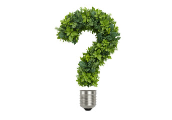 Isolated Green Plant Question Mark with Light Bulb Base