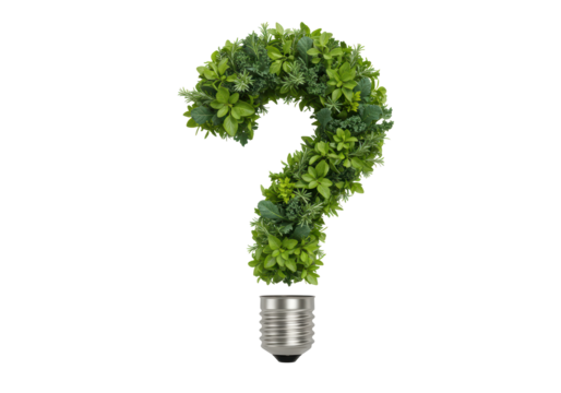 Isolated Green Plant Question Mark with Light Bulb Base - Powered by Adobe