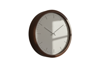 Isolated Classic Wall Clock with Brown Wooden Frame