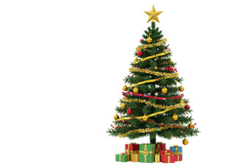 Isolated Christmas Tree with Ornaments and Gifts Beneath