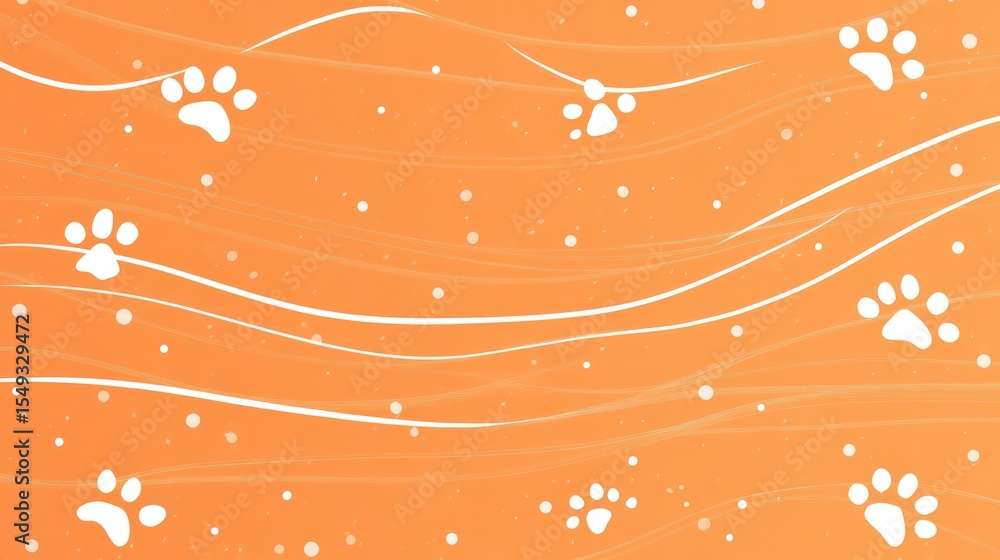 Poster abstract pattern of wavy lines and paw prints
