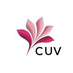 Obraz premium CUV Abstract Pink Flower Petals Logo with Typography , CUV Later Logo, Elegant Gradient Botanical Emblem with Text CUV , Creative Nature-Inspired Logo Concept Isolated on White. 