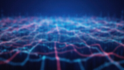 Abstract view of network connections showing blurred blue and pink lines on a gradient dark blue background
