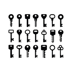 Key Icon Silhouette Set Vintage and Modern Security Key Vector Collection