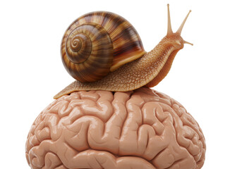 Isolated Snail Crawling Slowly Over Human Brain Sculpture