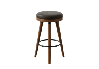 Isolated Modern Wooden Bar Stool with Black Leather Seat