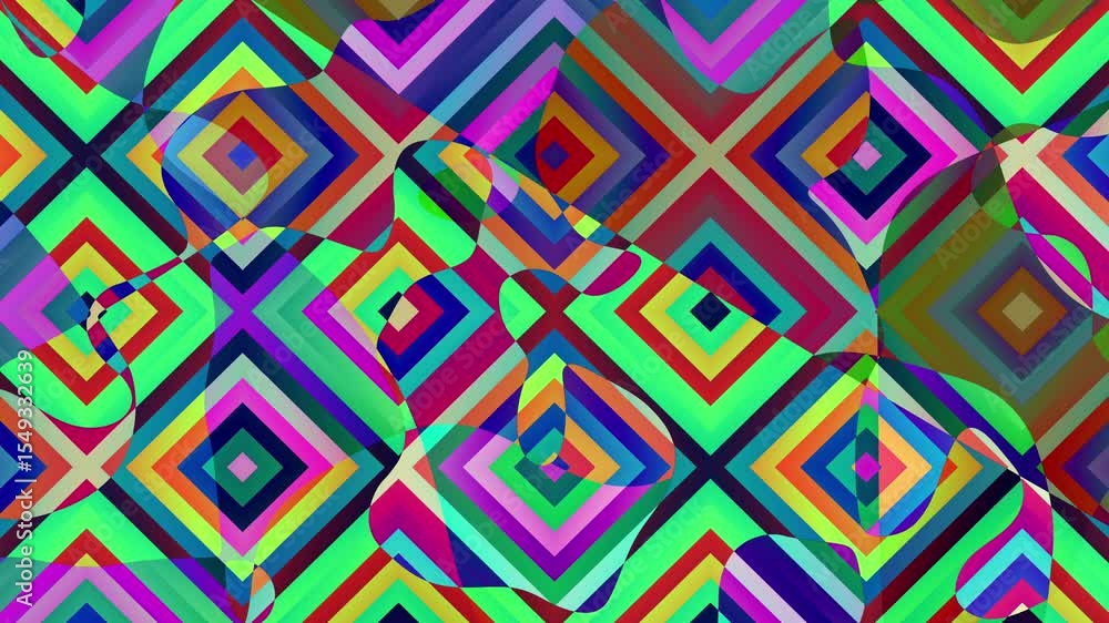 Aufkleber Funky Abstract Shapes and Wavy Lines Background Loop