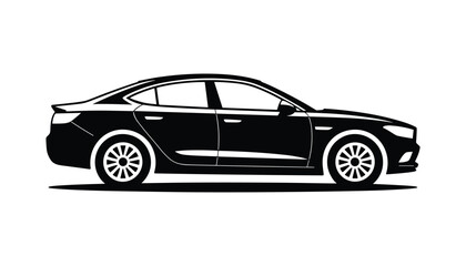 Black Silhouette of Modern Sedan Car - Side View Illustration.
