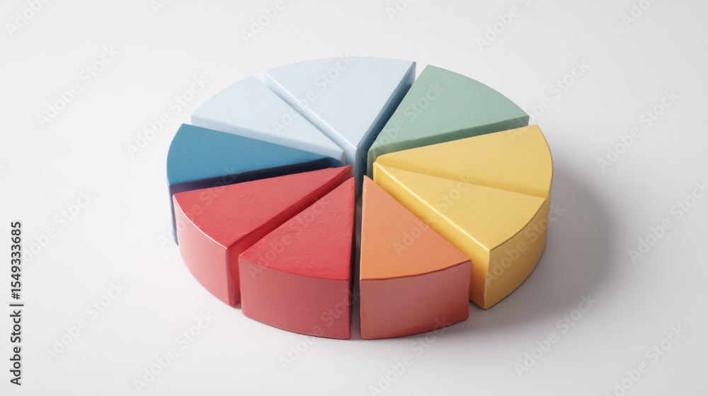 Poster a top-down view of a d pie chart, emphasizing the varying sizes of segments representing sales data,
