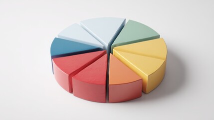Obraz premium A top-down view of a D pie chart, emphasizing the varying sizes of segments representing sales data, set against a smooth white background for clarity.