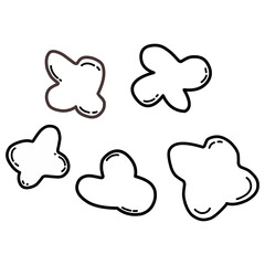 Seamless pattern cloud-like shapes in a black cartoon outline style on a white background. The simple, hand-drawn doodles are ideal for digital stickers, kids’ graphics, or whimsical pattern designs.