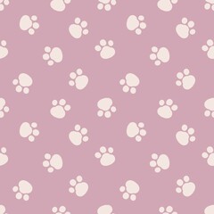 Illustration animal pattern - Cat paw seamless pattern - dog paw print wallpaper background. Adorable and kawaii design.