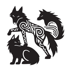 Howling wolf tribal tattoo silhouette white background