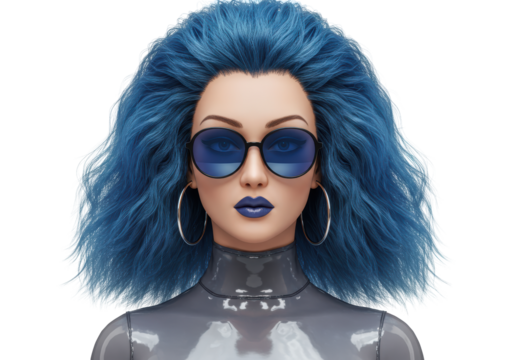 Isolated Glamorous Woman with Blue Hair and Sunglasses Portrait