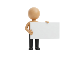 Isolated Wooden Mannequin Holding Blank Sign