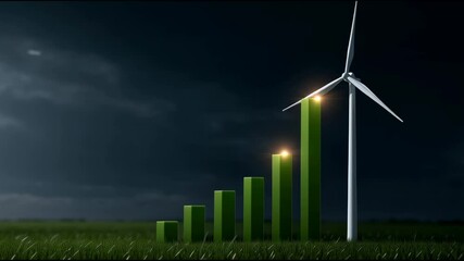 Green wind turbine and rising bar chart showcase renewable energy growth emphasizing environmental sustainability and green energy progress through visual bar chart analysis - Powered by Adobe