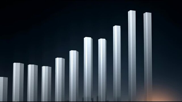 Digital bar graph illustrating growth trend over illuminated city skyline at night with glowing bars and vibrant scene showcasing urban development and data analysis - Powered by Adobe