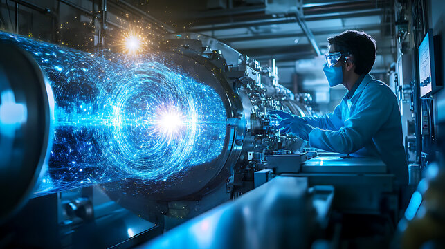 Scientist operating advanced technology in a high-tech laboratory environment - Powered by Adobe