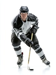 Intense Ice Hockey Player in Action on White Background