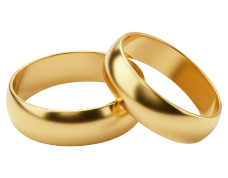 Symbol of Commitment and an Eternal Promise Two Gold Rings. Cut Out, Clipping Path on Transparent Background. - Powered by Adobe