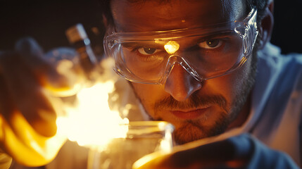 Scientist Observing Chemical Reaction in Lab