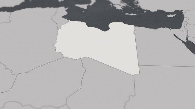 Map of LIBYA, From above zooming in to show country&nbsp;with borders.