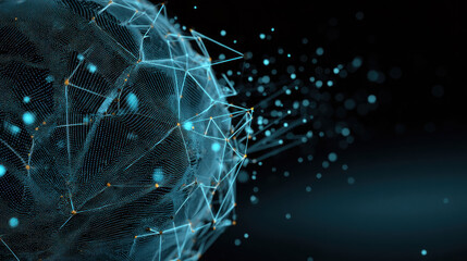 Abstract 3d sphere with interconnected lines and nodes, symbolizing a big data futuristic digital network .Digital Artificial Intelligence background with particles. 3D wireframe geometric sphere
