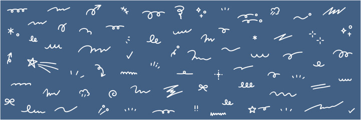 手書きの集中線や矢印などのあしらいのベクターイラストセット。手描き、落書き、飾り、やじるし