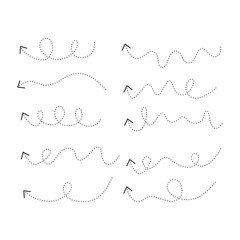 Obraz premium Set of vector dotted lines with arrow. design elements. hand draw doeted line vector icons set