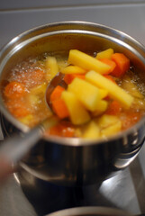 Home cooking a sunday roast dinner, close up detail images of cooking.