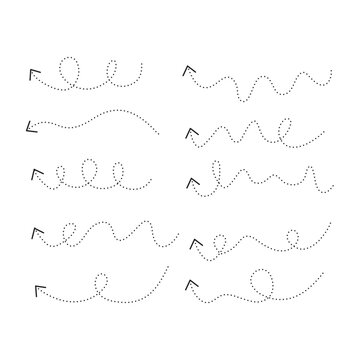 Set of vector dotted lines with arrow. design elements. hand draw doeted line vector icons set