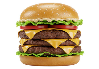 Isolated Delicious Triple Cheeseburger with Toppings