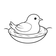 Black Outline illustration bird nest for coloring page