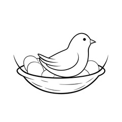 Black Outline illustration bird nest for coloring page