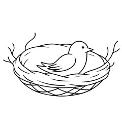 Black Outline illustration bird nest for coloring page