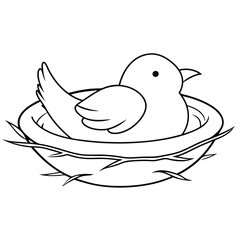 Black Outline illustration bird nest for coloring page