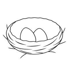 Black Outline illustration bird nest for coloring page