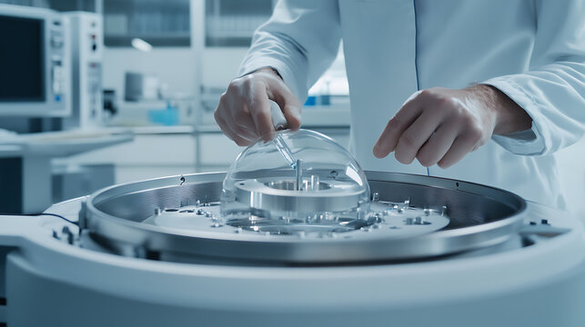 Scientist operating a centrifuge in a laboratory setting - Powered by Adobe