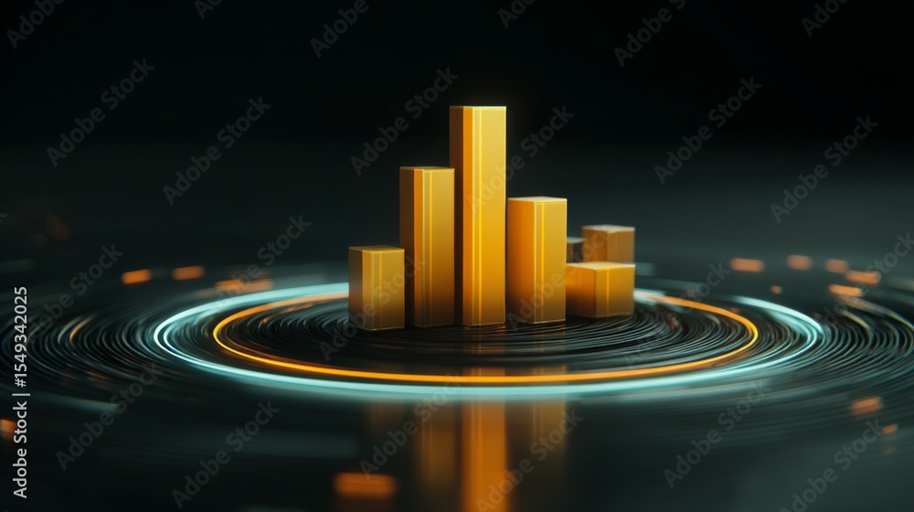 Aufkleber Futuristic D bar graph with glowing edges and a rotating effect, showcasing data in an engaging way on a dark background, perfect for tech-related concepts.